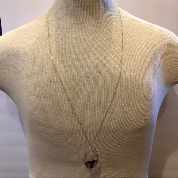 GORGEOUS Loft Necklace long gold tone chain with oval pendant faux tortoise - Picture 3 of 11